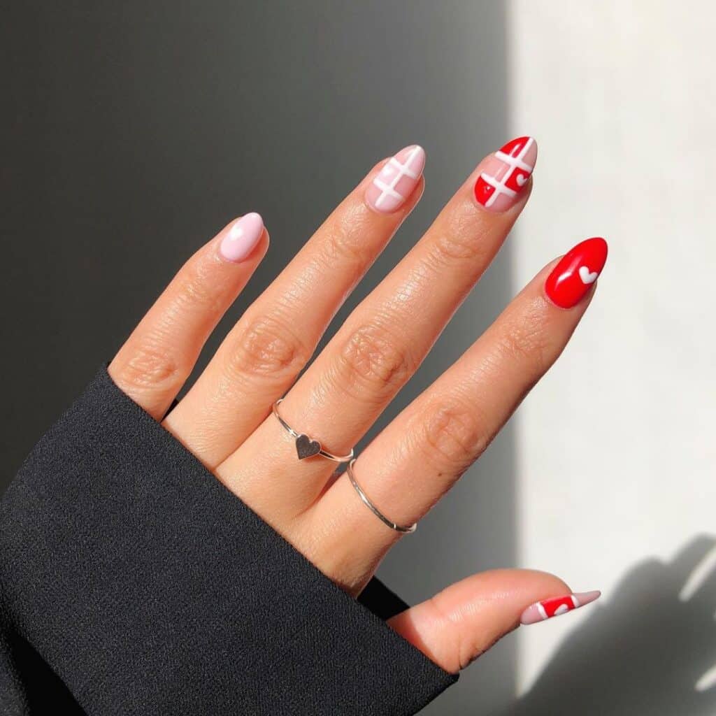 Checkmate red and white Valentine’s Nails