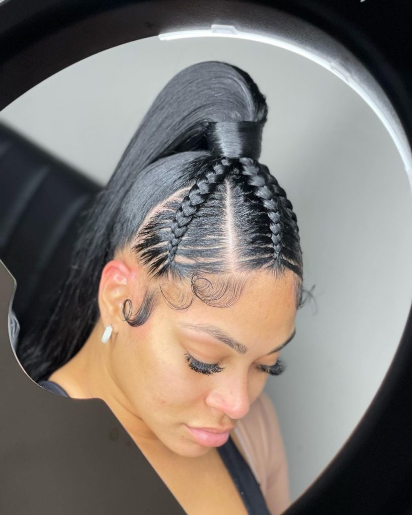 Half Stitch Braids With Ponytail Weave