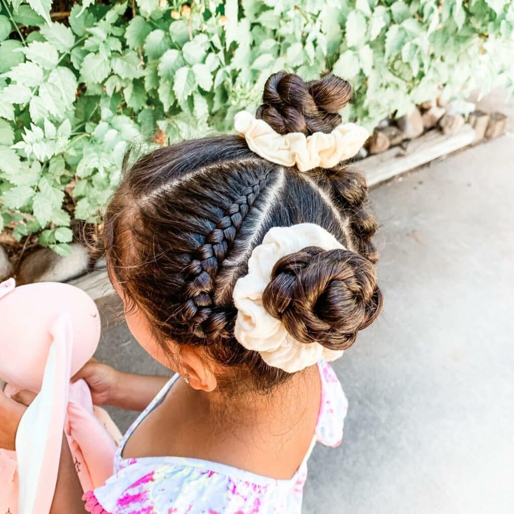 Image of Dutch Braid Space Buns in the style of Space Buns with Braids