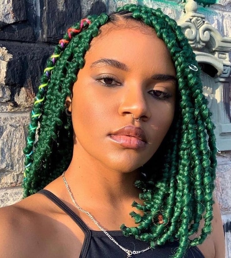 Image of Green Butterfly Braids in the style of green braids