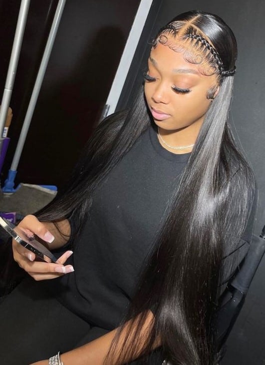 Image of Half up Braids on Long Black Straight Hair