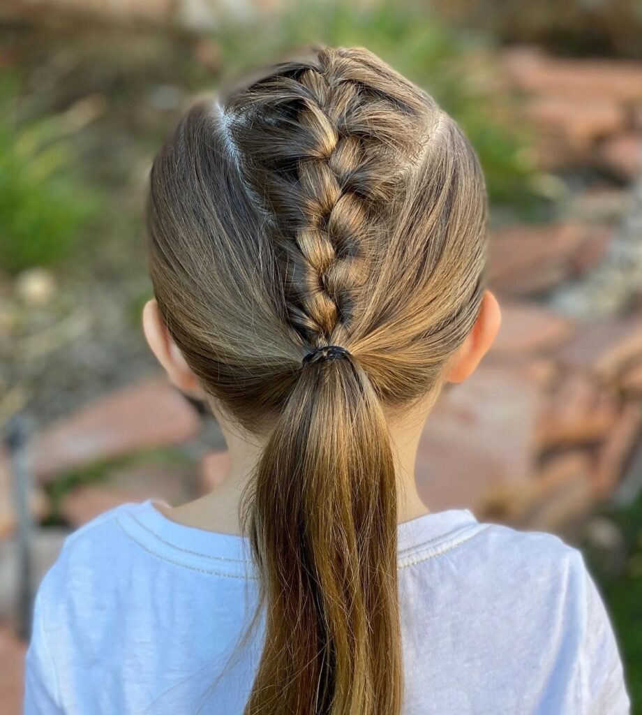 Image of Mohawk Dutch Braid in the style of faux hawk braids