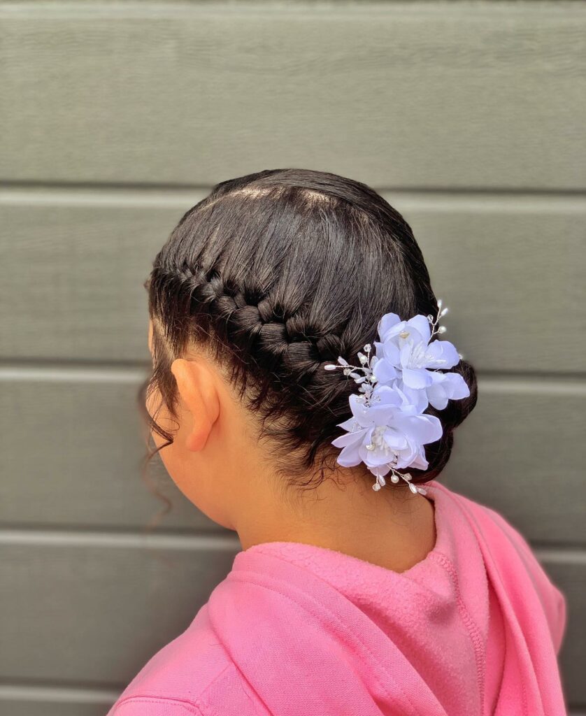 Image of Two French Braids in a Bun in the style of Two Braids