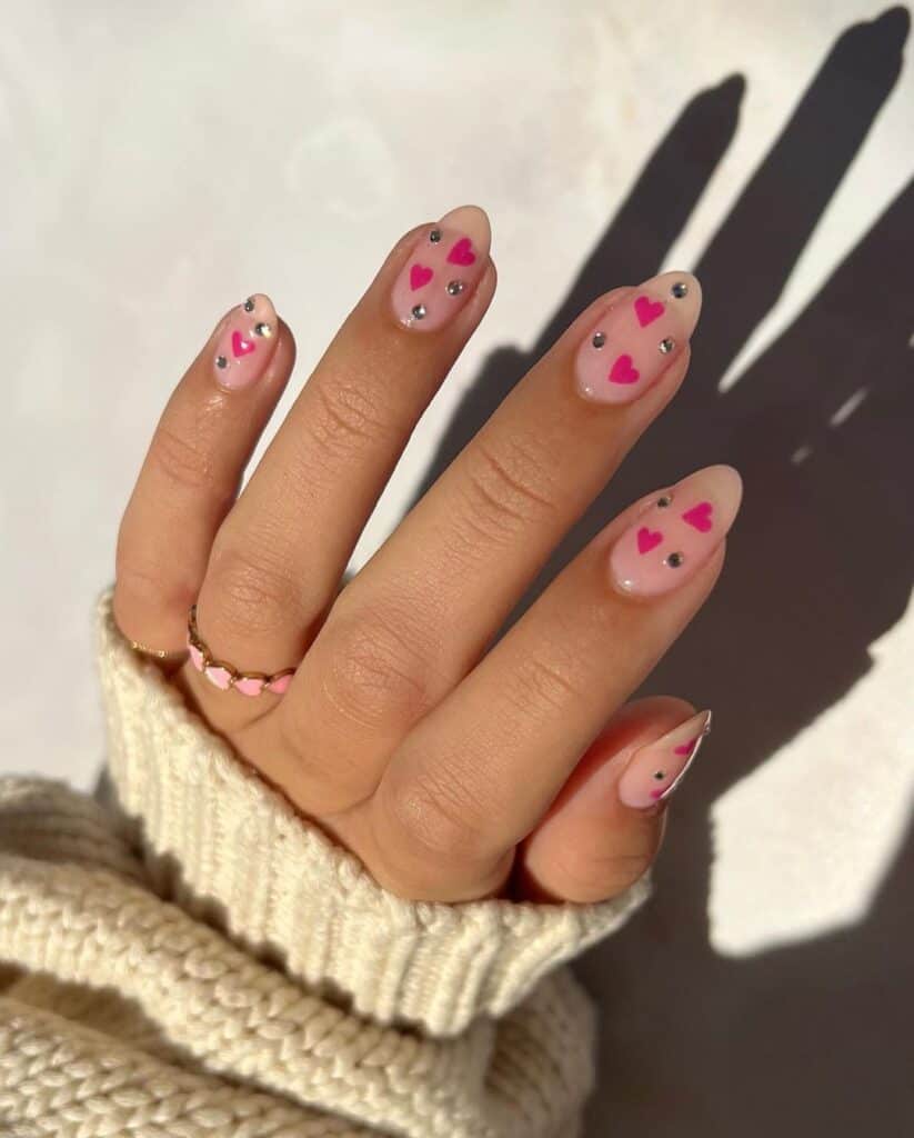 Pink Hearts with Rhinestones for Valentine’s Day