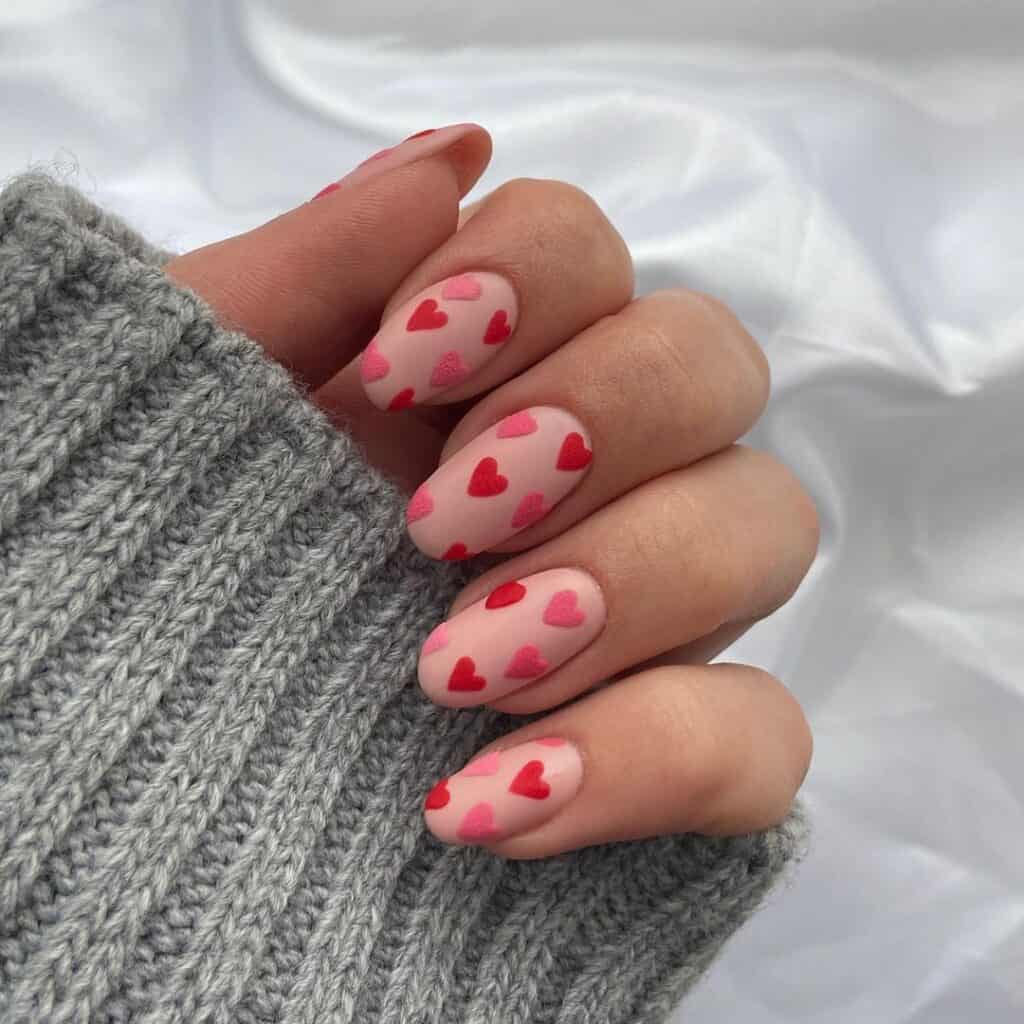 Raised Hearts Nails for Valentine's Day 