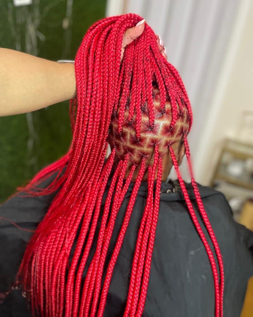 Red Knotless Braids 1