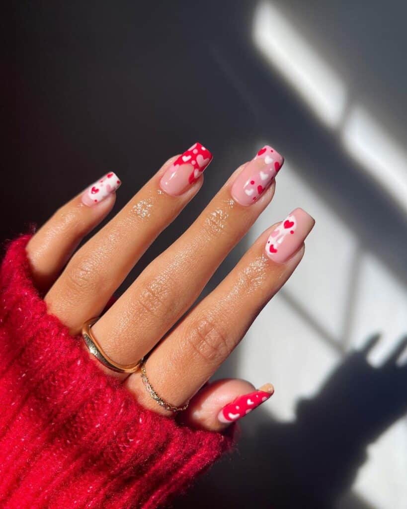 swirly Heart tip Valentine's nails