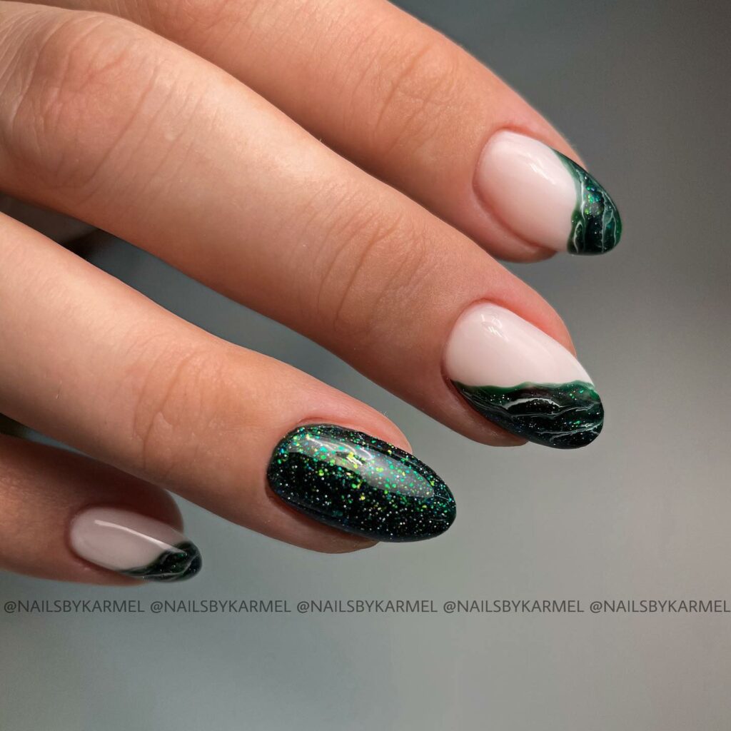 emerald green almond nails