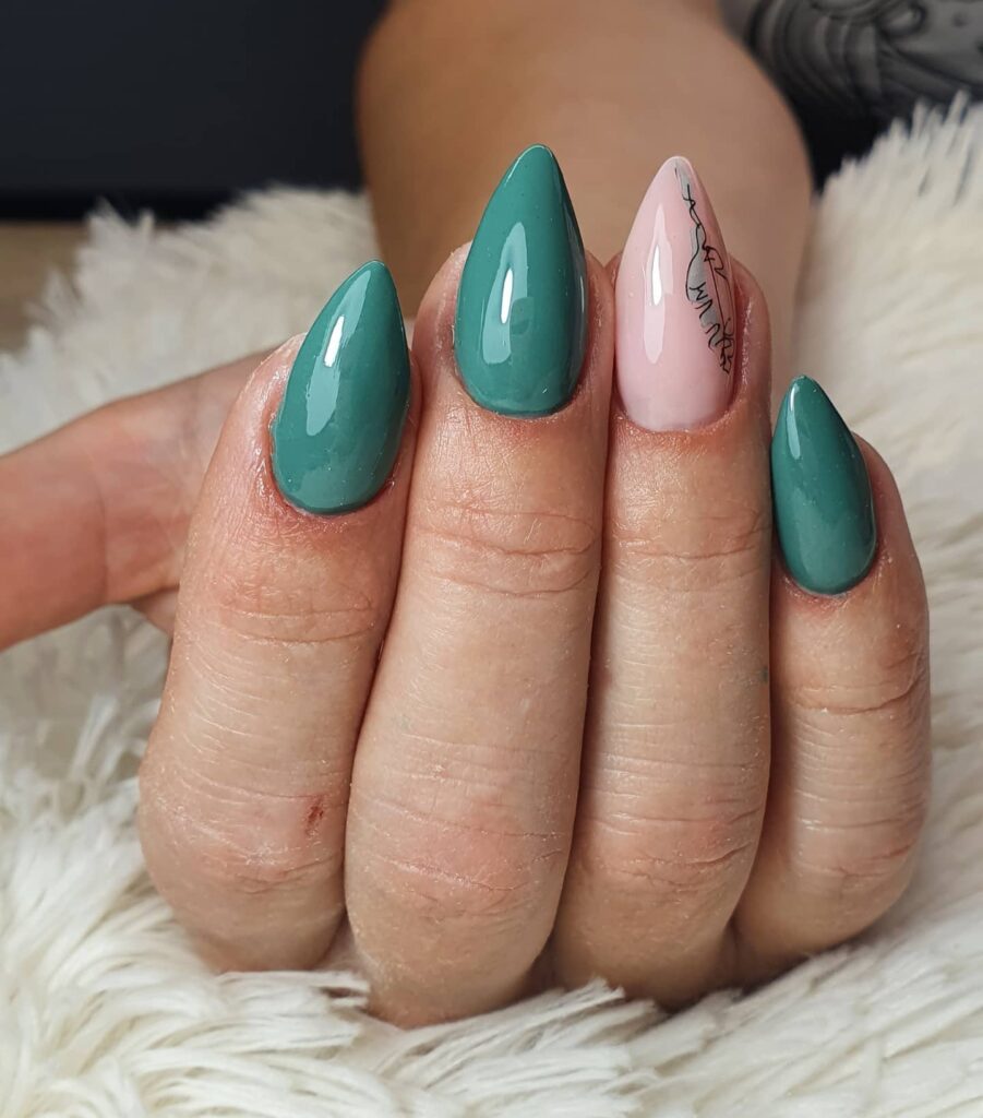 emerald green almond nails