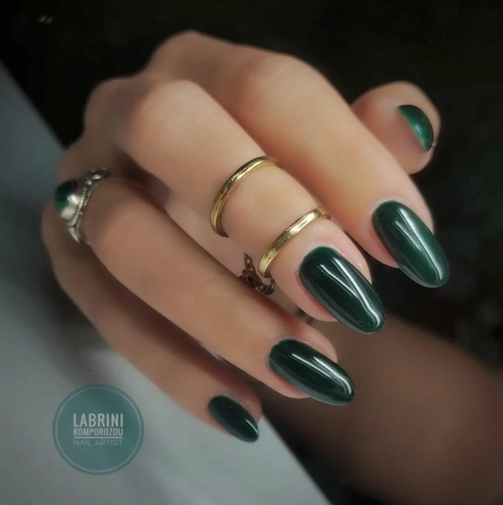 emerald green almond nails