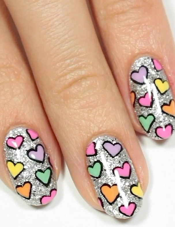 glitter pastel rainbow hearts