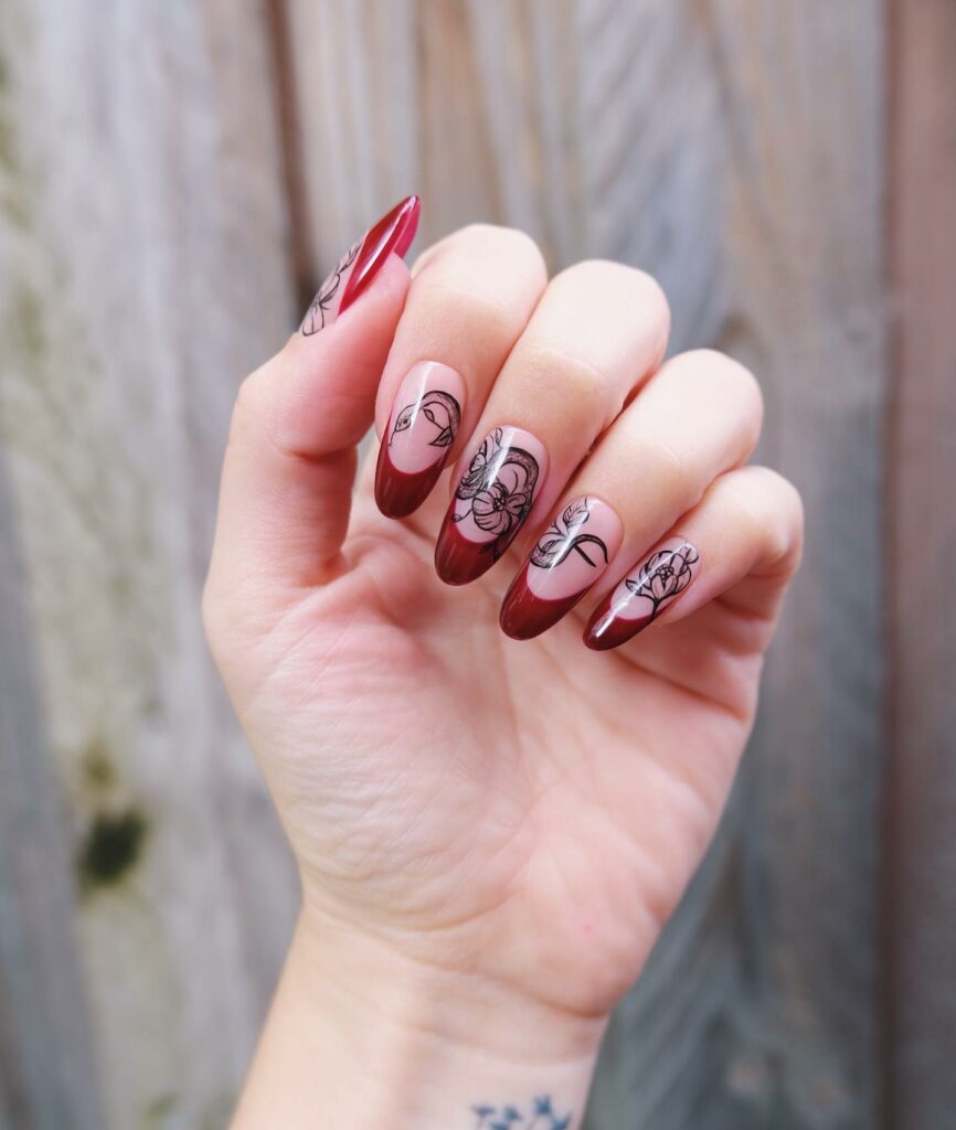 red french tip almond nails