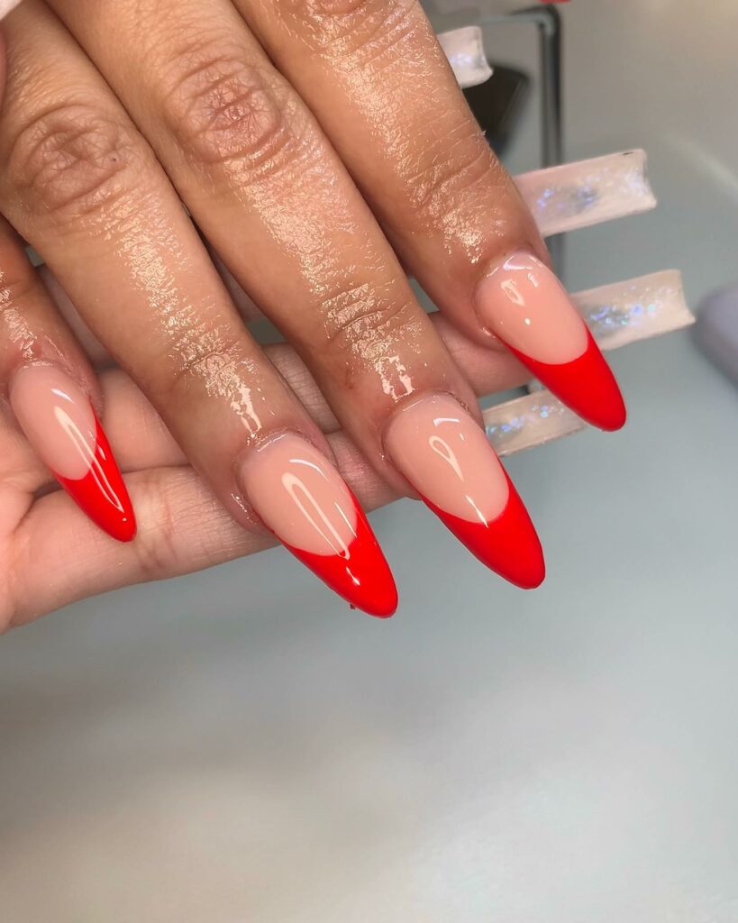 red french tip almond nails