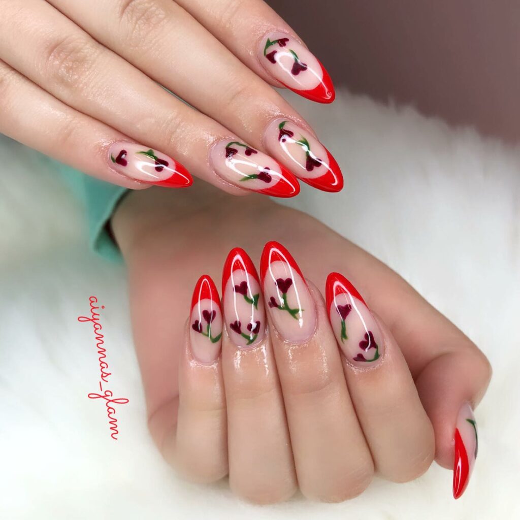 red french tip almond nails