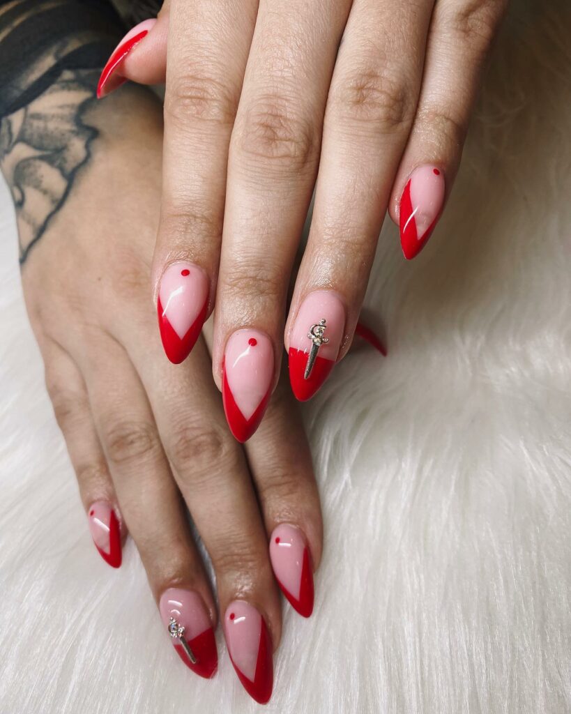 red french tip almond nails