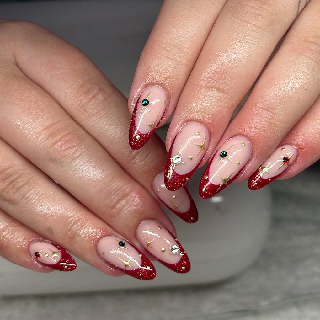 red french tip almond nails