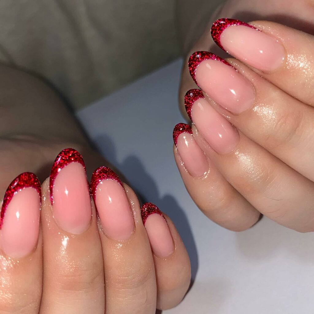 red french tip almond nails